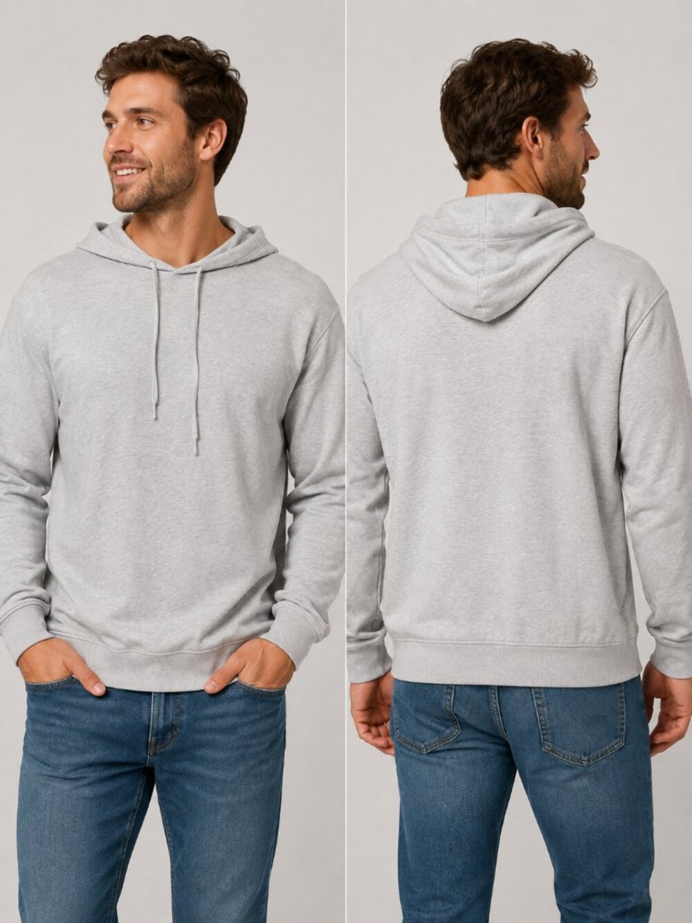 Denver Hayes Men's Hoodie Large Light Gray 100% Cotton Pullover Sweater